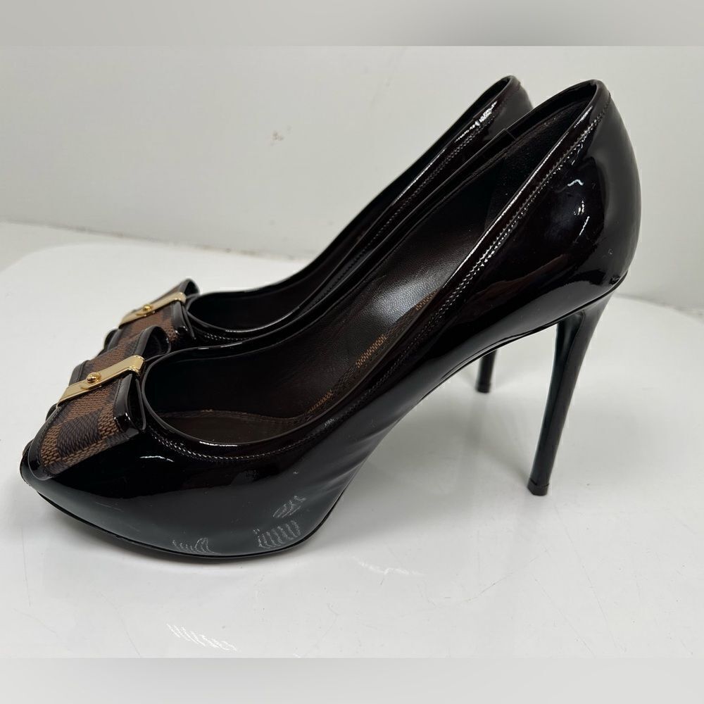 Louis Vuitton Brown Patent Leather Valentine Peep Toe Pumps Size 41 - Picture 4 of 13